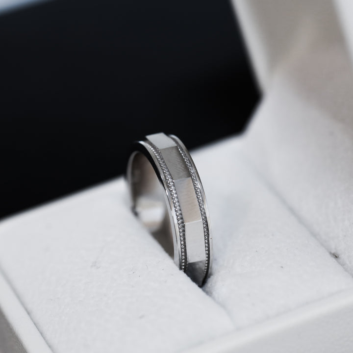Men's Beaded Angled Wedding Band Ring