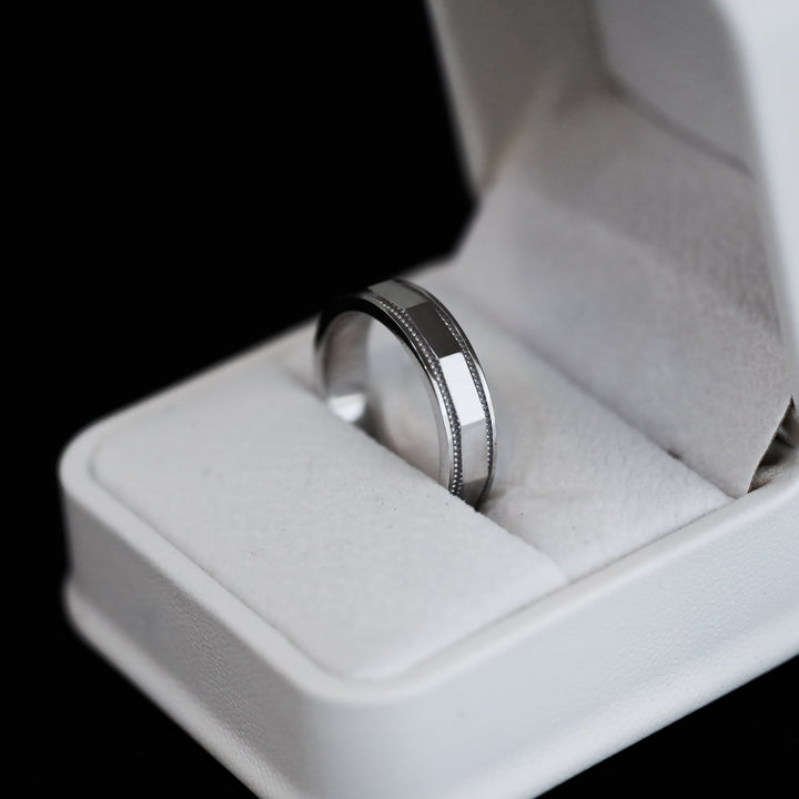 Men's Beaded Angled Wedding Band Ring