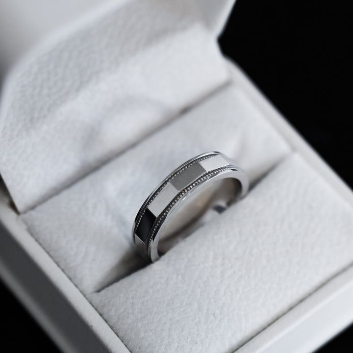 Men's Beaded Angled Wedding Band Ring