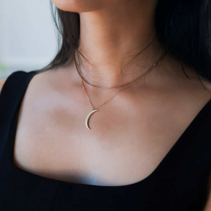 Crescent Moon Necklace 14k Solid Gold
