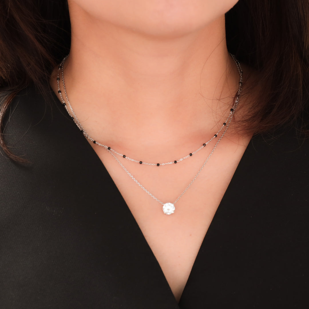 Dainty Black Spinel Beads by Yard Necklace, Bead Chain 14k Gold Necklace