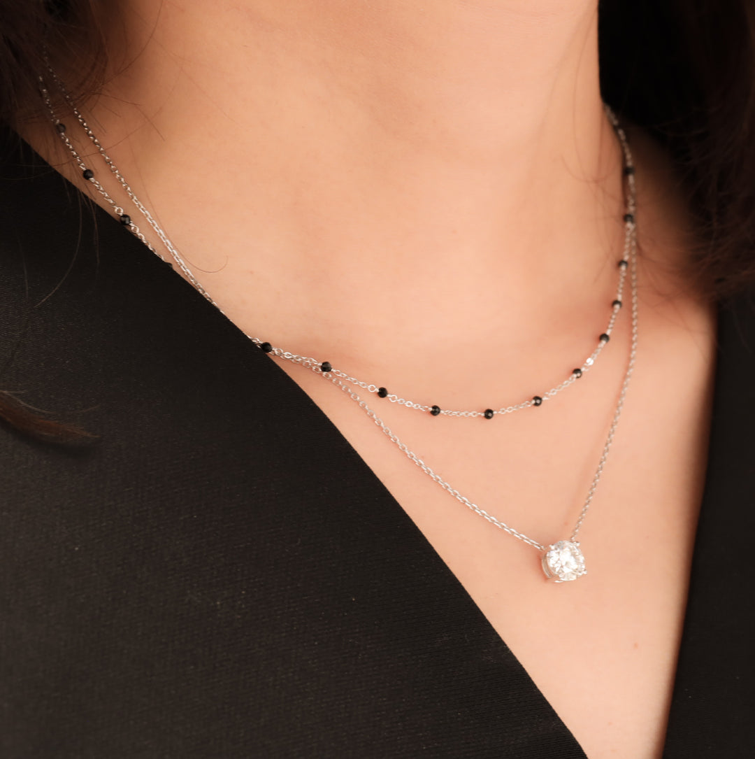Dainty Black Spinel Beads by Yard Necklace, Bead Chain 14k Gold Necklace