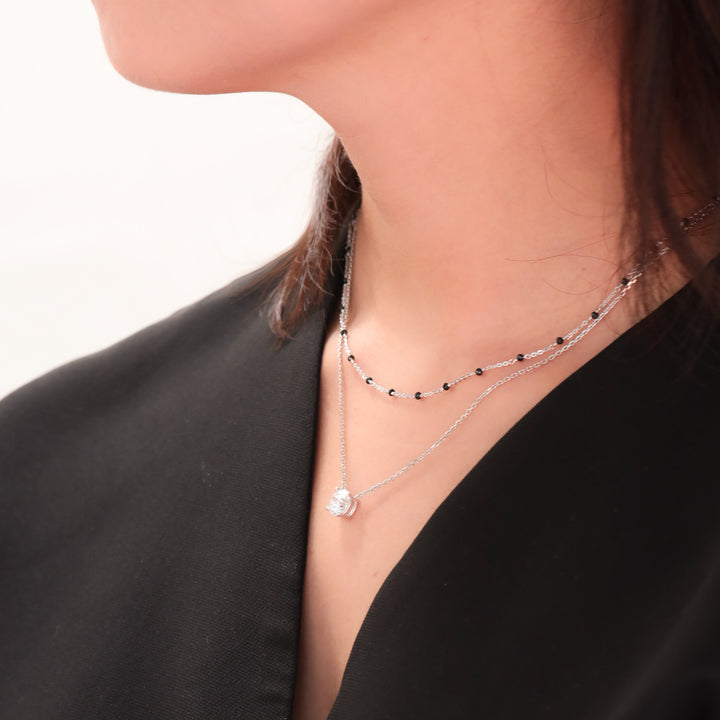 Dainty Black Spinel Beads by Yard Necklace, Bead Chain 14k Gold Necklace