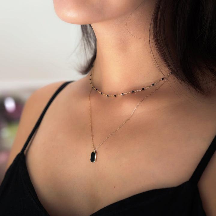 Dainty Black Spinel Beads by Yard Necklace, Bead Chain 14k Gold Necklace
