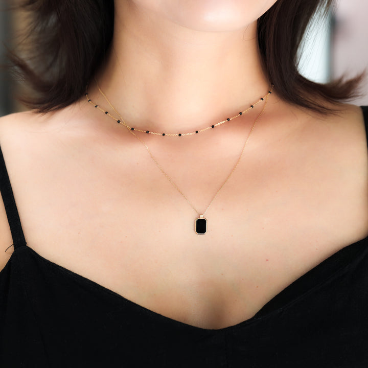 Dainty Black Spinel Beads by Yard Necklace, Bead Chain 14k Gold Necklace