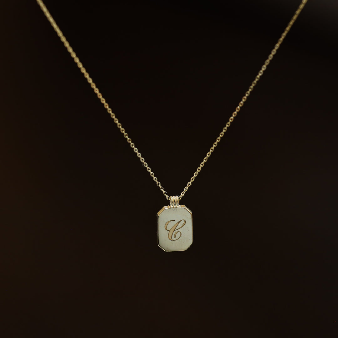 Gold Natural Black Onyx Pendant Necklace with Halo Lab Diamonds - Engravable Back