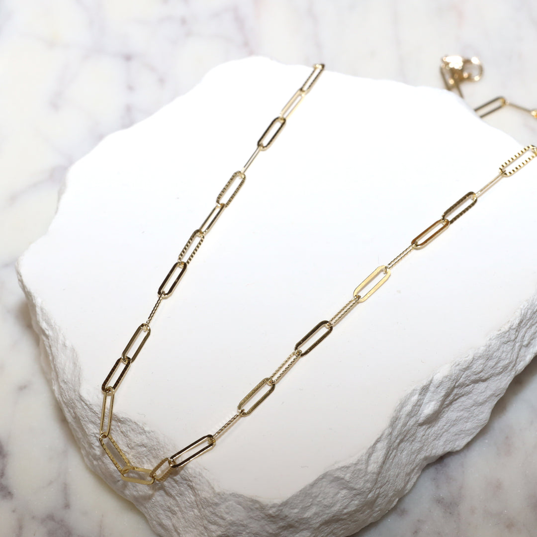 Paperclip Chain Necklace 14K Solid Gold
