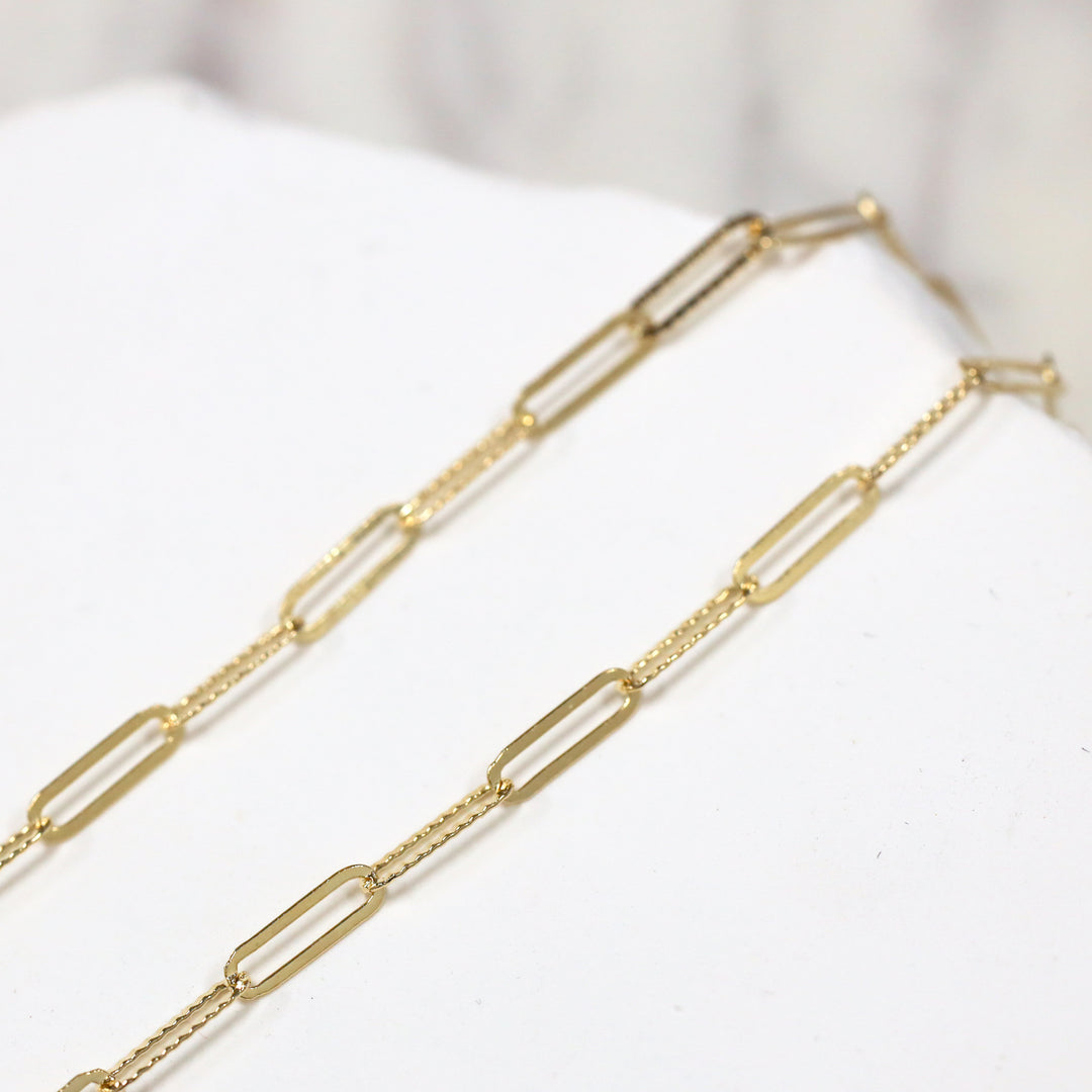 Paperclip Chain Necklace 14K Solid Gold