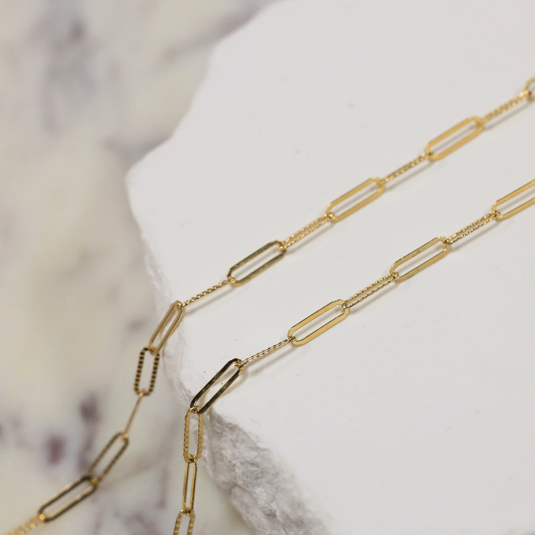 Paperclip Chain Necklace 14K Solid Gold