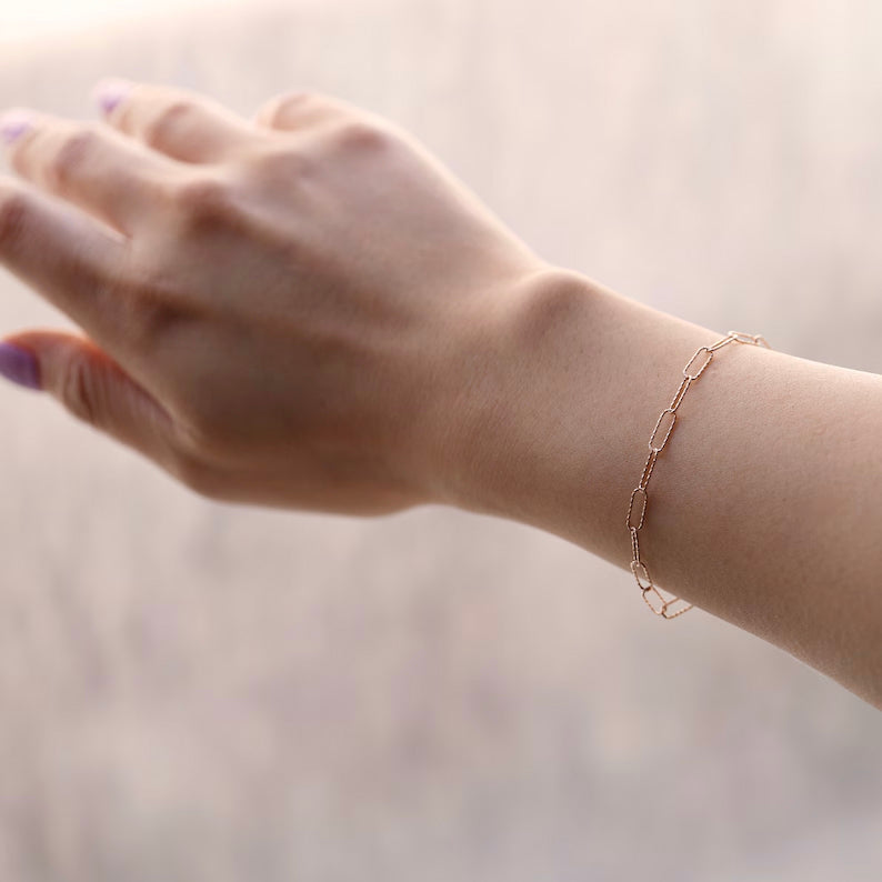 Paperclip Chain Bracelet 14K Solid Gold