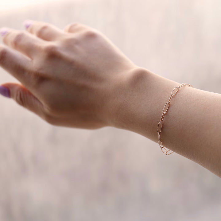 Paperclip Chain Bracelet 14K Solid Gold