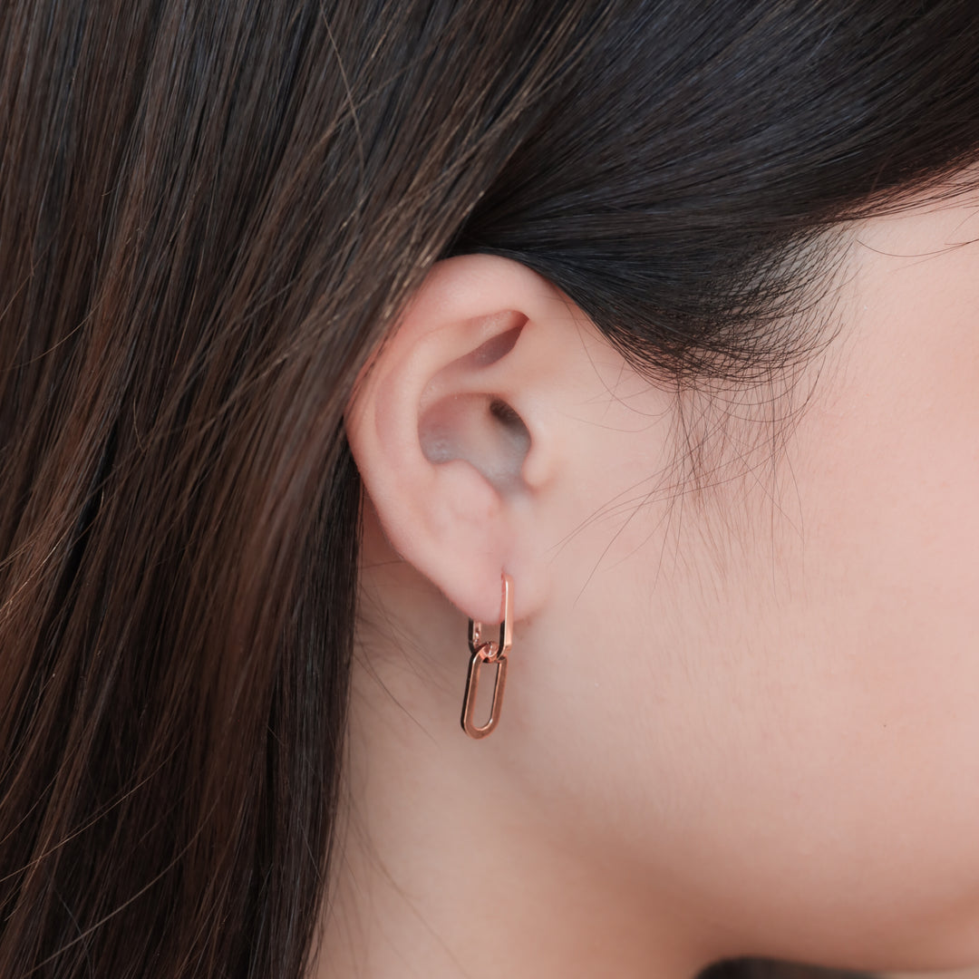 Paperclip Drop Link Hoop Earrings – 14K Solid Gold Hoop
