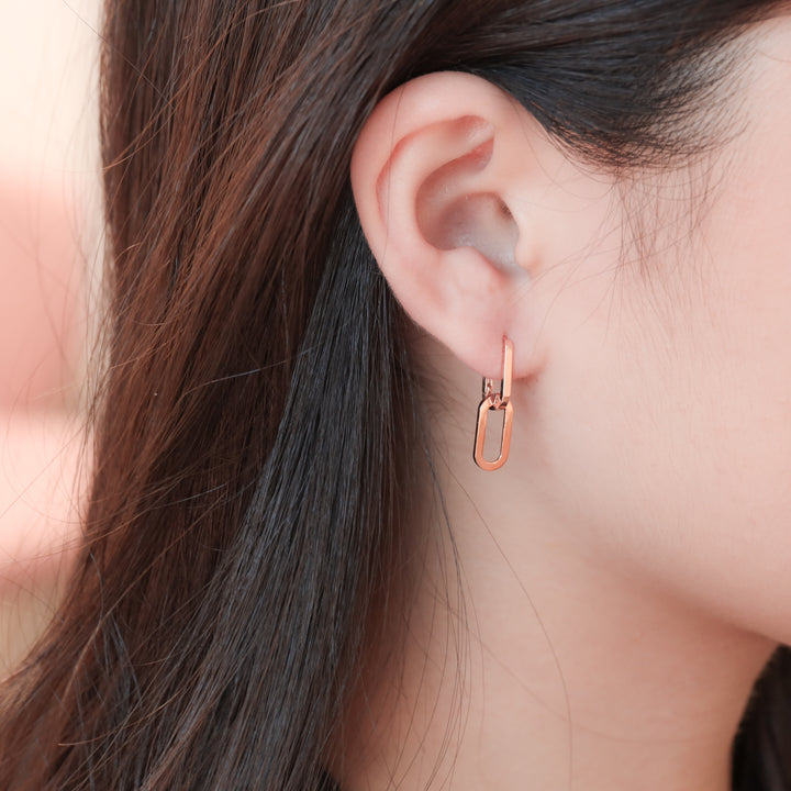 Paperclip Drop Link Hoop Earrings – 14K Solid Gold Hoop