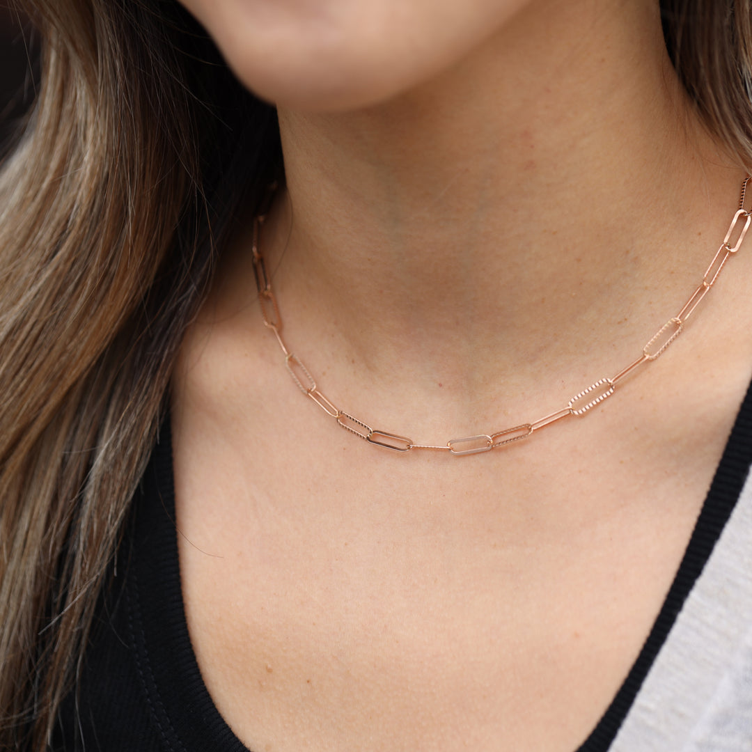Paperclip Chain Necklace 14K Solid Gold