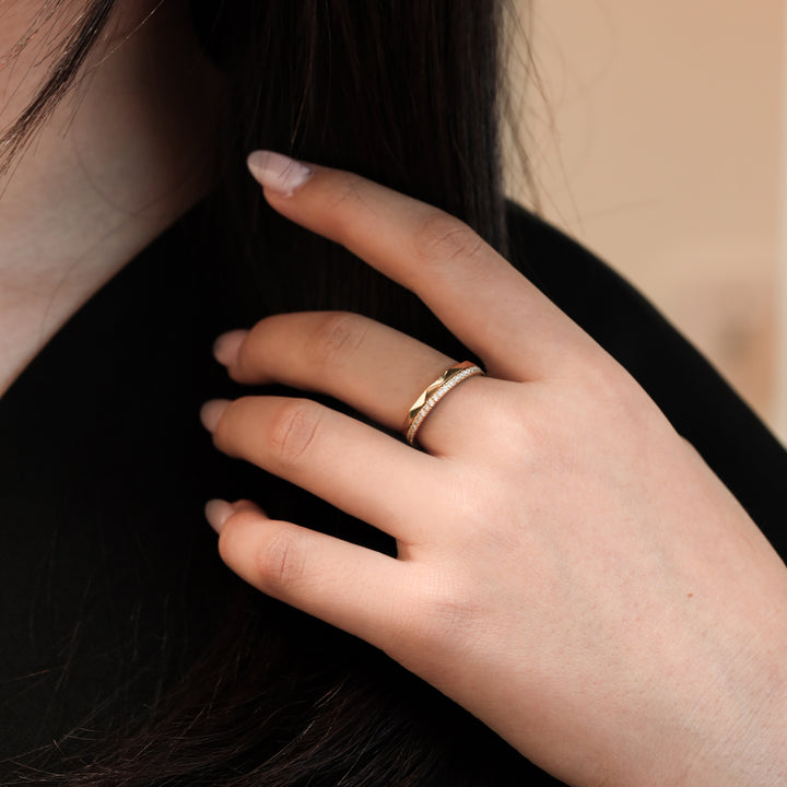 Stacking Ring - Geometric Faceted & Lab Diamond Eternity Pavé Wedding Band