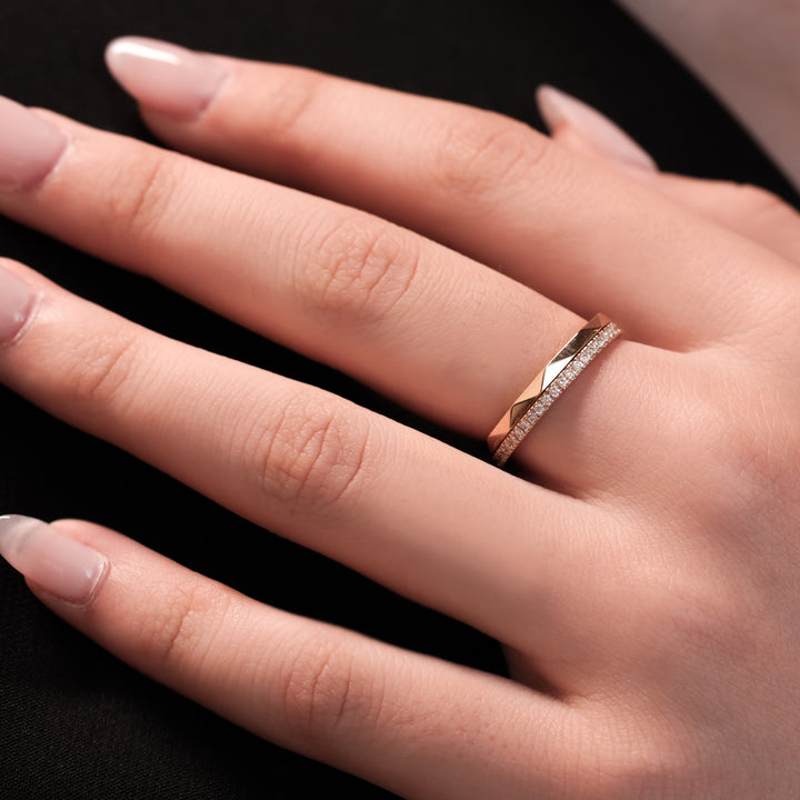 Stacking Ring - Geometric Faceted & Lab Diamond Eternity Pavé Wedding Band