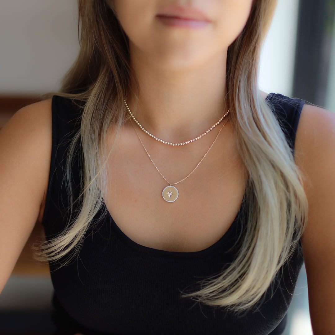 Polaris Diamond Pendant Necklace – 14K Gold Star Disc Charm for Layering