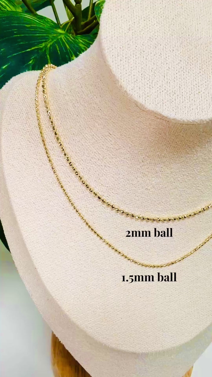 14K Solid Gold Disco Ball Chain | Ball Dainty Chain | 1.5mm, 2mm Gold Ball Necklace