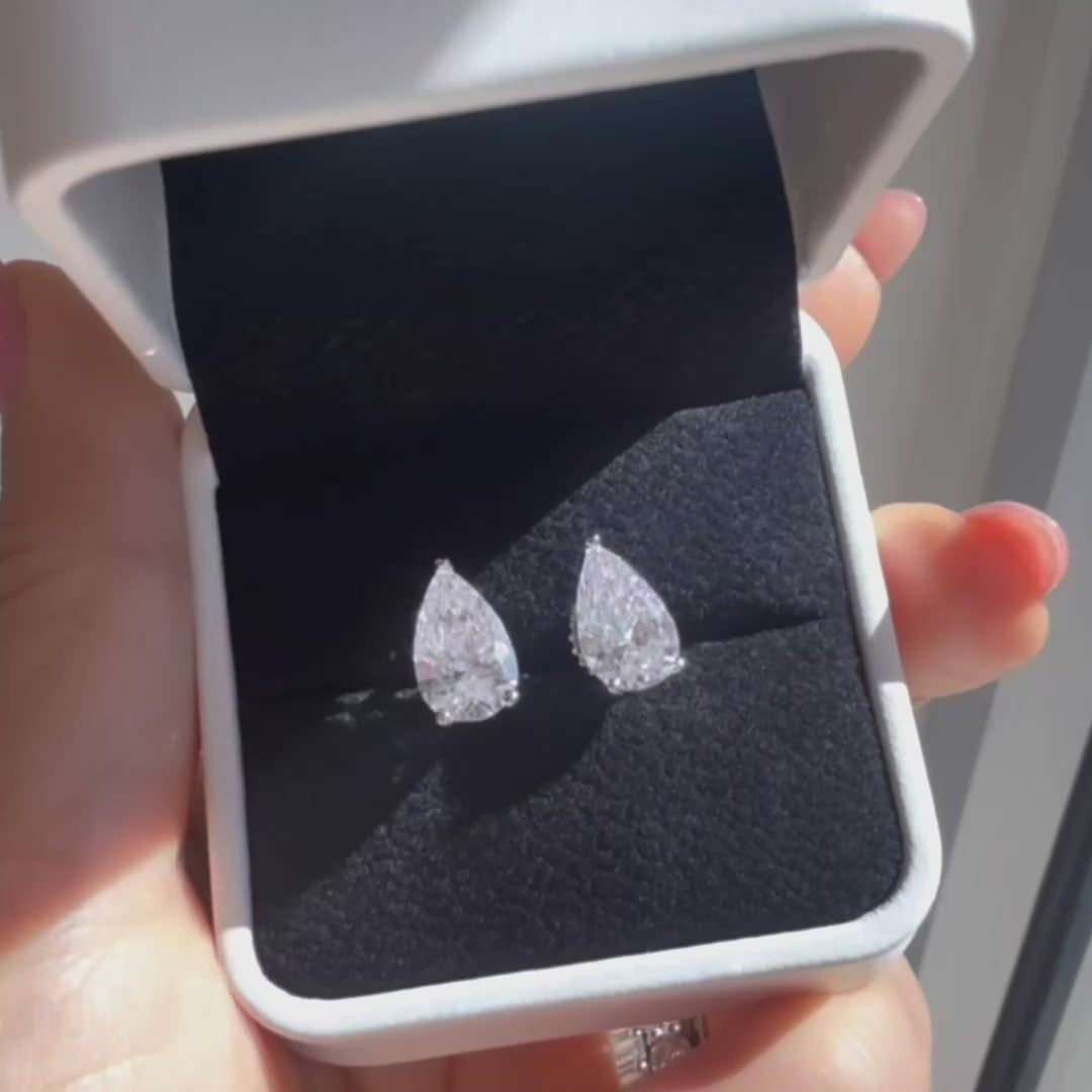 4 ctw 3 Prong Pear Cut Certified Lab Grown Diamond Stud Earrings