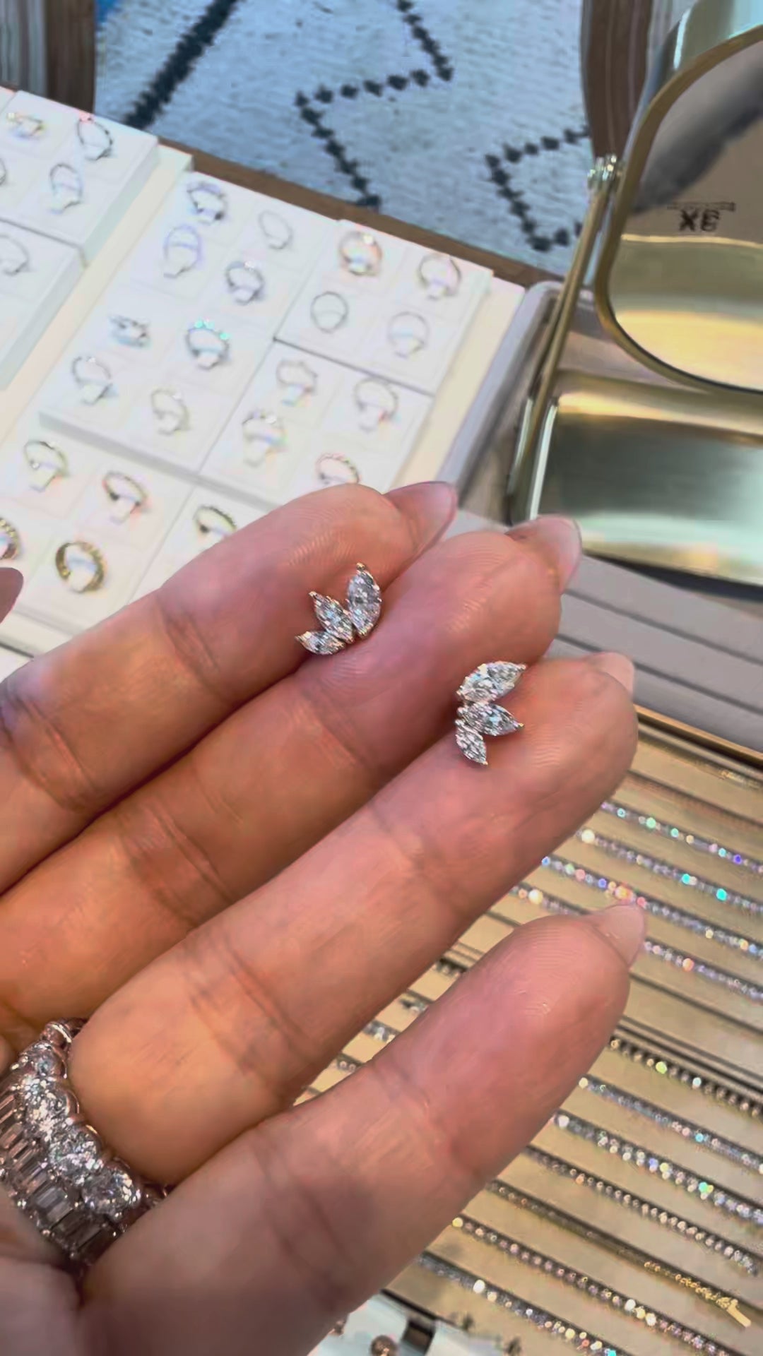 Graduated Triple Marquise Lab Diamond Stud 14K Solid Gold – Single or Pair