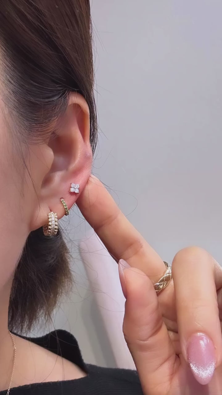 Petite 4 Round Diamonds 14K Solid Gold Earrings Studs (Single or Pair)