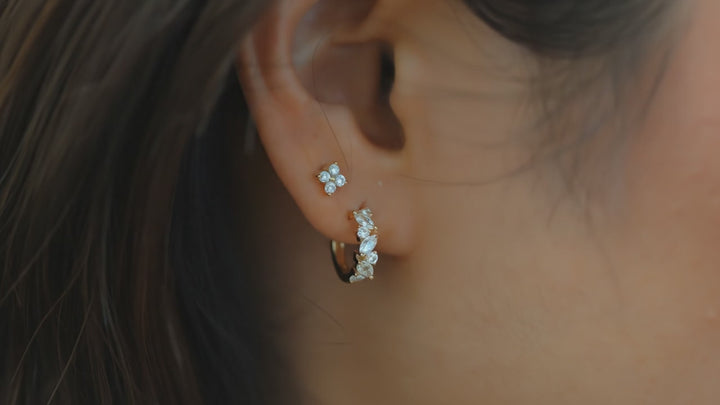 Marquise & Round Lab Diamond Huggie Hoop Earrings in 14K Gold