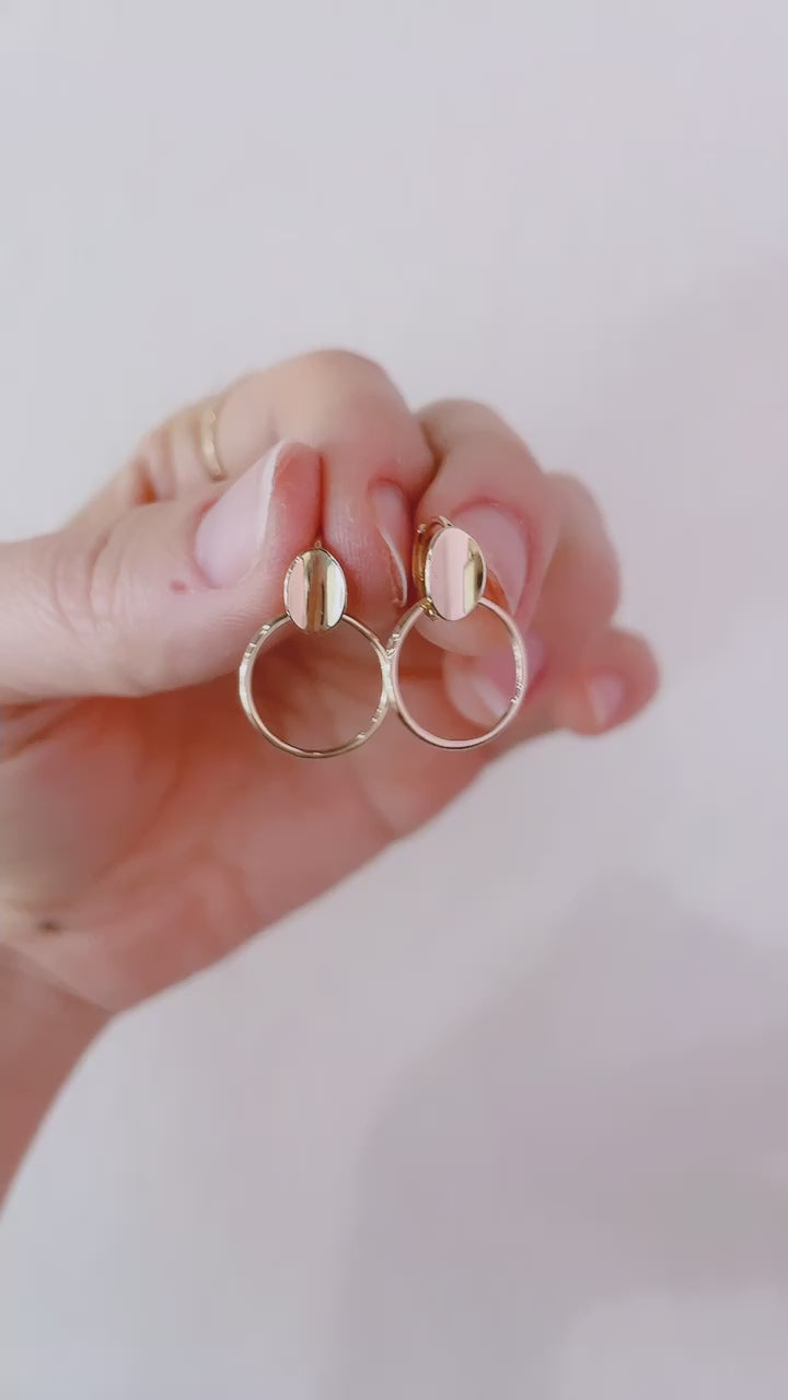 Dangling Oval Drop Huggie Hoop Earrings – 14K Gold Hoops