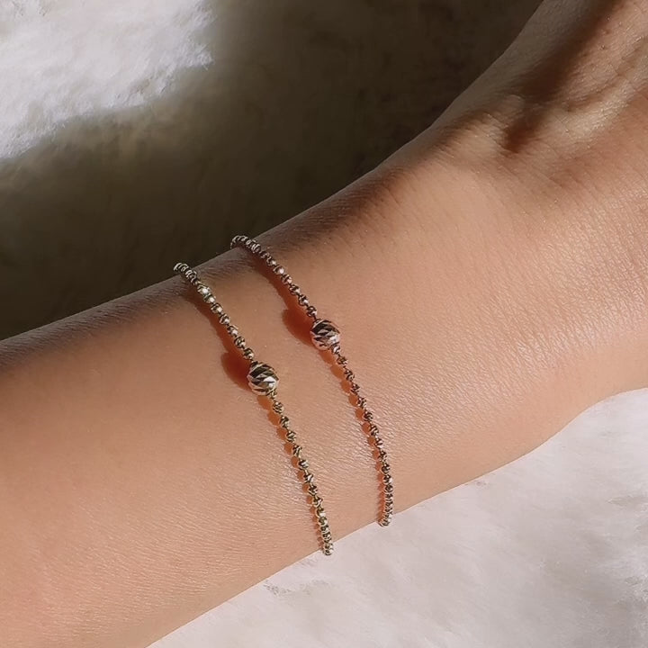 Rain-Cut Bead Bracelet with Elegant Centerpiece Sphere in 14K Gold
