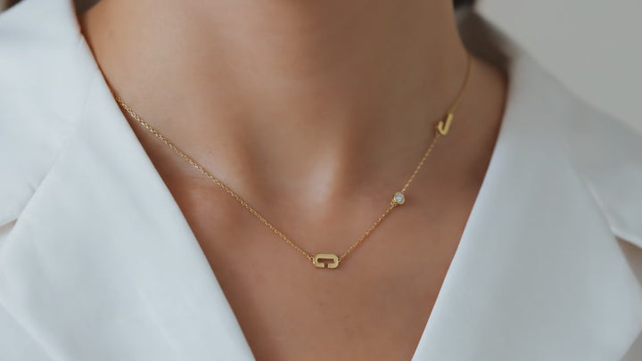 14K Solid Gold Diamond Initial Necklace with Bezel-Set Pendant