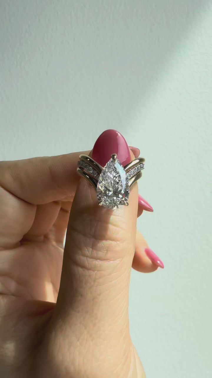 3 CT Pear-Cut Lab Diamond V-Shaped Engagement Ring in 14K Gold