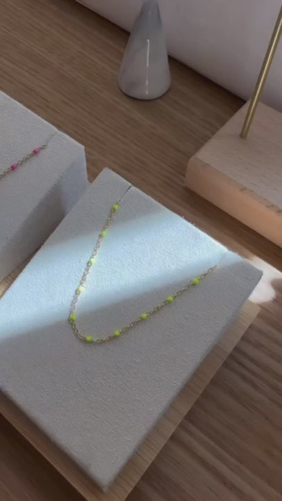 Color Pop Enamel Bead Station Chain Bracelet in 14K Solid Gold
