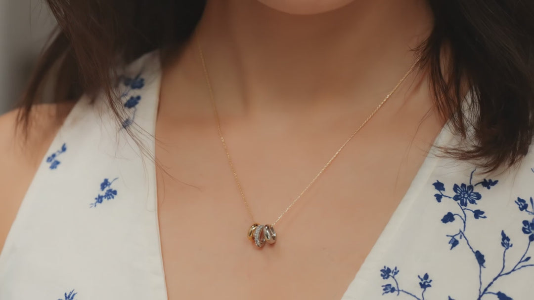 Mixed Gold Diamond Triple Ring Pendant Necklace