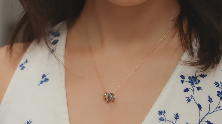 Mixed Gold Diamond Triple Ring Pendant Necklace