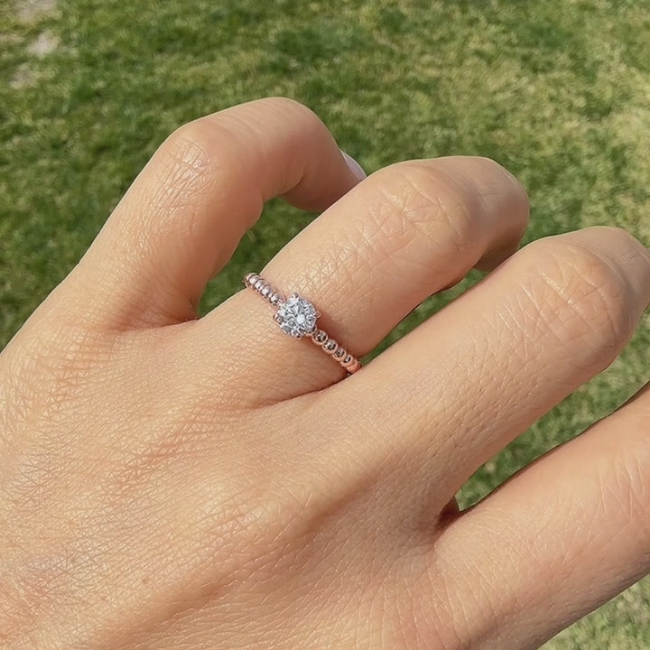 Diamond Beaded 14K Gold Wedding Ring - 0.1 ct.