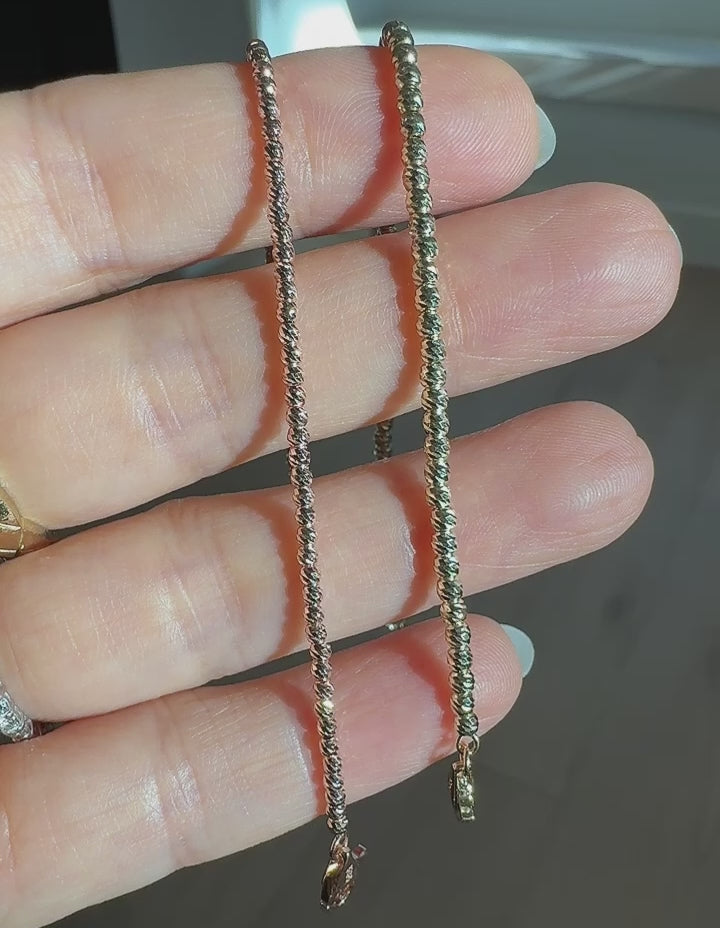 Beaded Bracelet with Tornado Cut Shape in 14K Gold - 3mm (Optional Heart Charm)