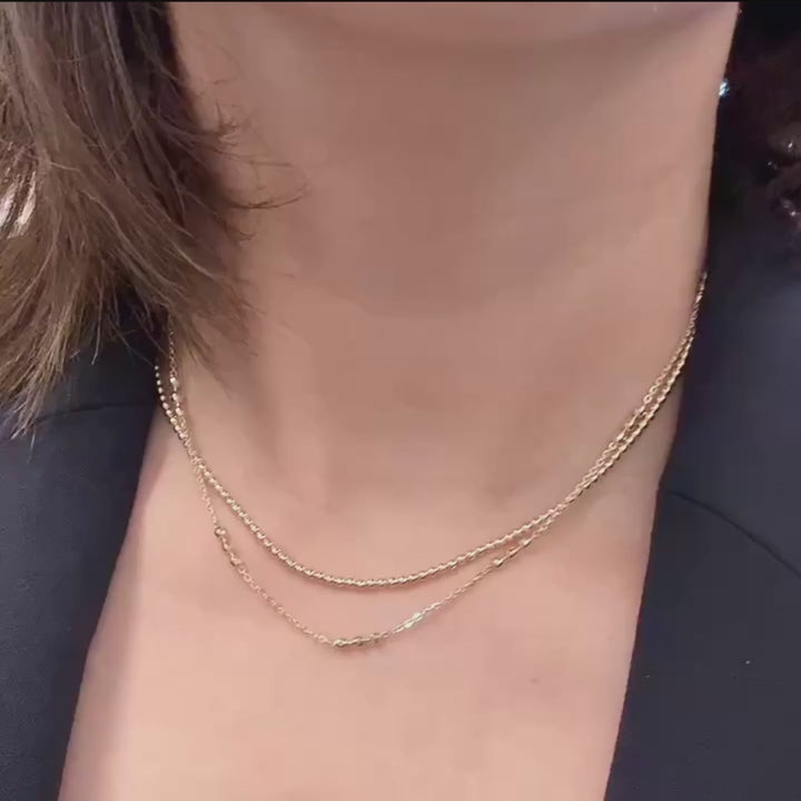 Tripled Beads Stations Diamond-Cut Disco Balls Chain 14K Solid Gold Necklace