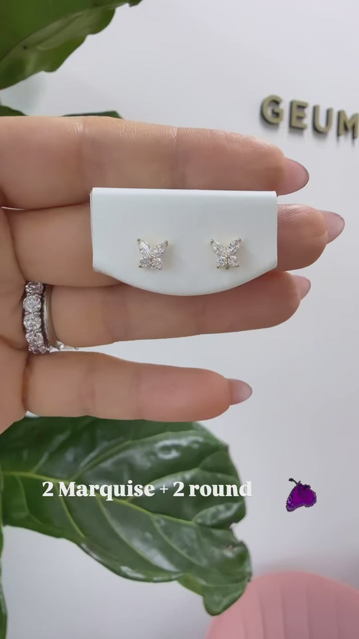 Butterfly Sparkle Studs Earrings in 14K Solid Gold
