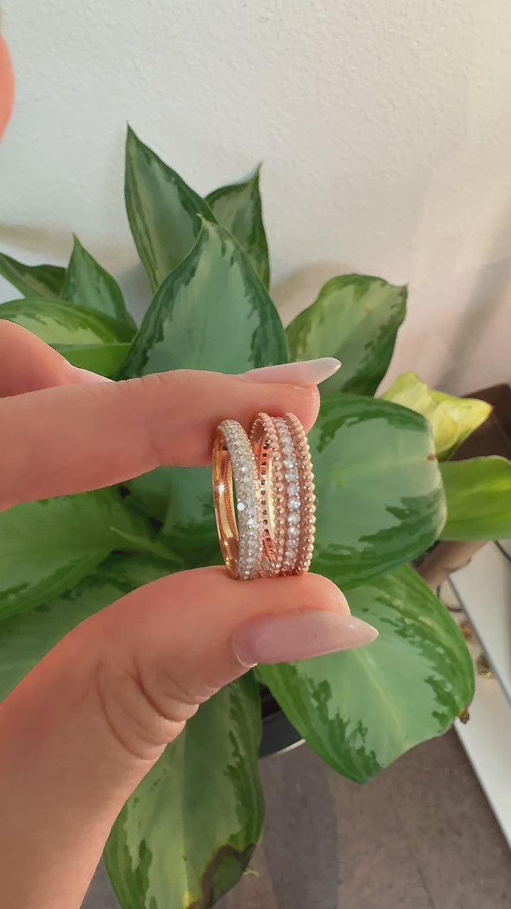 Lab Grown Diamond & Beaded Eternity RIng - 14K Solid Gold Band 4.5mm