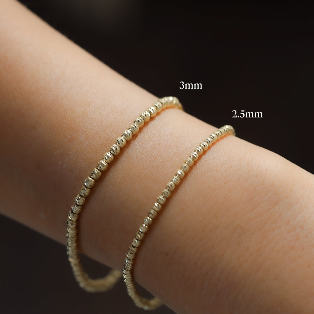Beaded Bracelet with Rain Cut Shape in 14K Gold - 3mm (Optional Heart Charm)