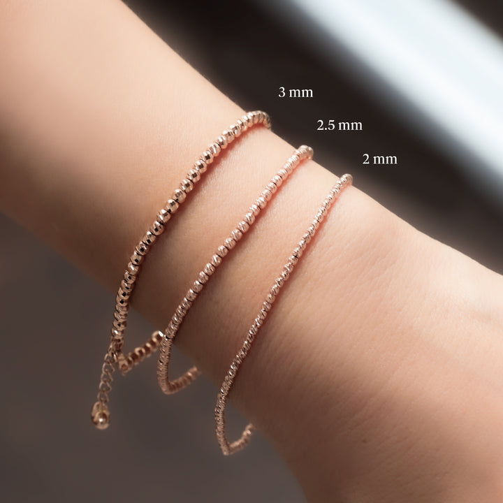 Beaded Bracelet with Rain Cut Shape in 14K Gold - 3mm (Optional Heart Charm)