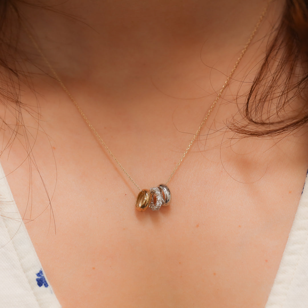 Mixed Gold Diamond Triple Ring Pendant Necklace