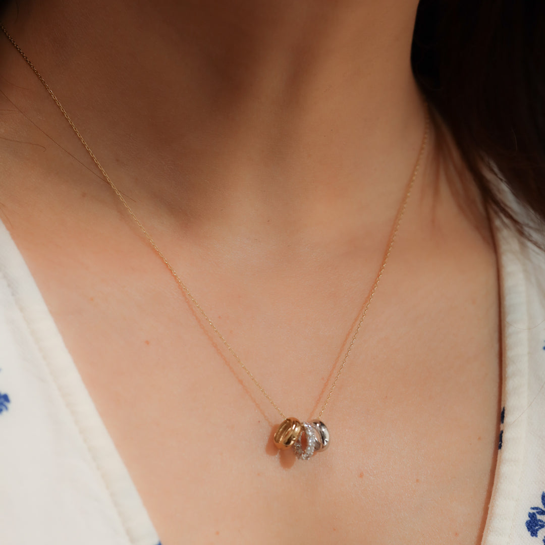 Mixed Gold Diamond Triple Ring Pendant Necklace