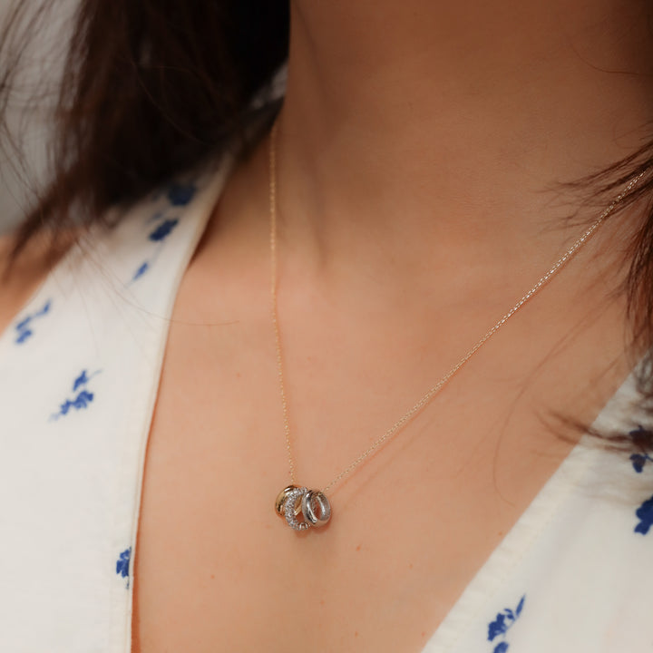 Mixed Gold Diamond Triple Ring Pendant Necklace