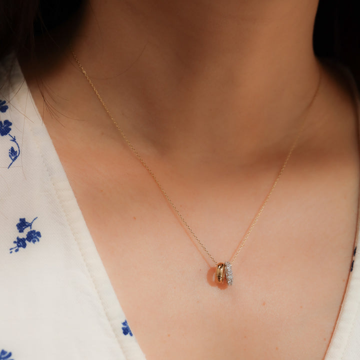 Mixed Gold Diamond Triple Ring Pendant Necklace