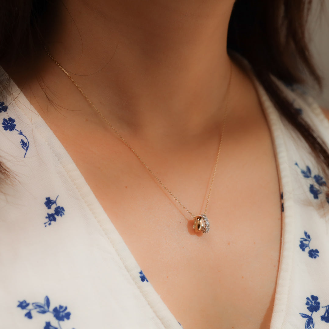 Mixed Gold Diamond Triple Ring Pendant Necklace