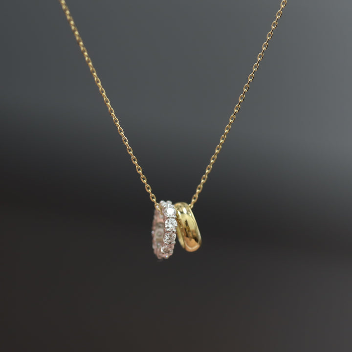 Mixed Gold Diamond Triple Ring Pendant Necklace