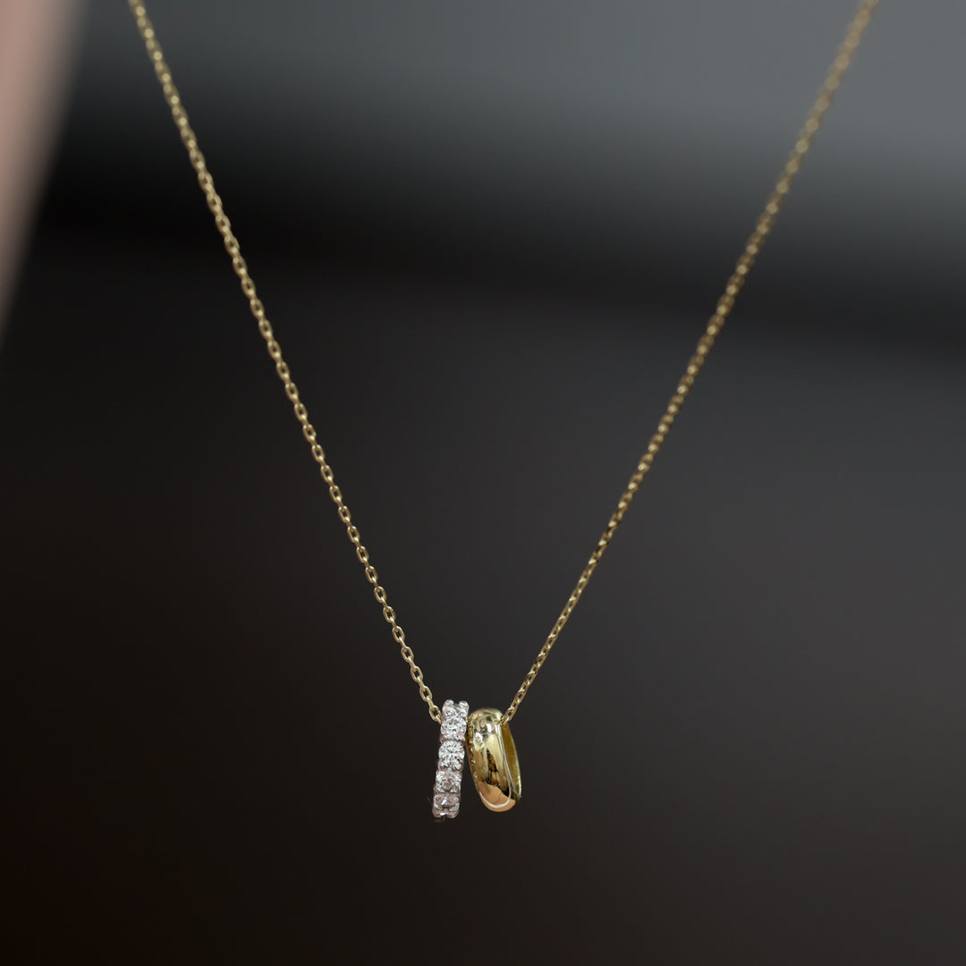 Mixed Gold Diamond Triple Ring Pendant Necklace