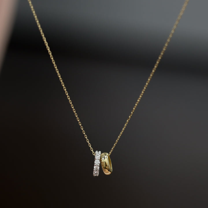 Mixed Gold Diamond Triple Ring Pendant Necklace