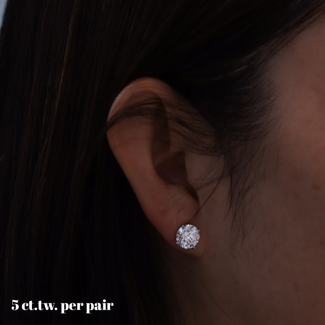 5 ctw (2.5 ct. per side) 4 Prong Round Certified Lab Grown Diamond Stud Earrings