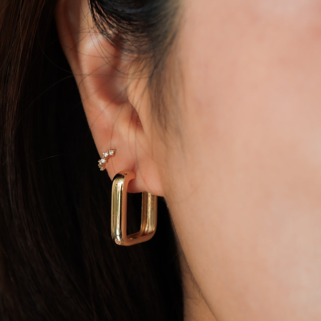 Rounded Rectangular Chunky U-Shaped Hoop Earrings Medium (20mm) – 14K Solid Gold Thick Paperclip Hoops